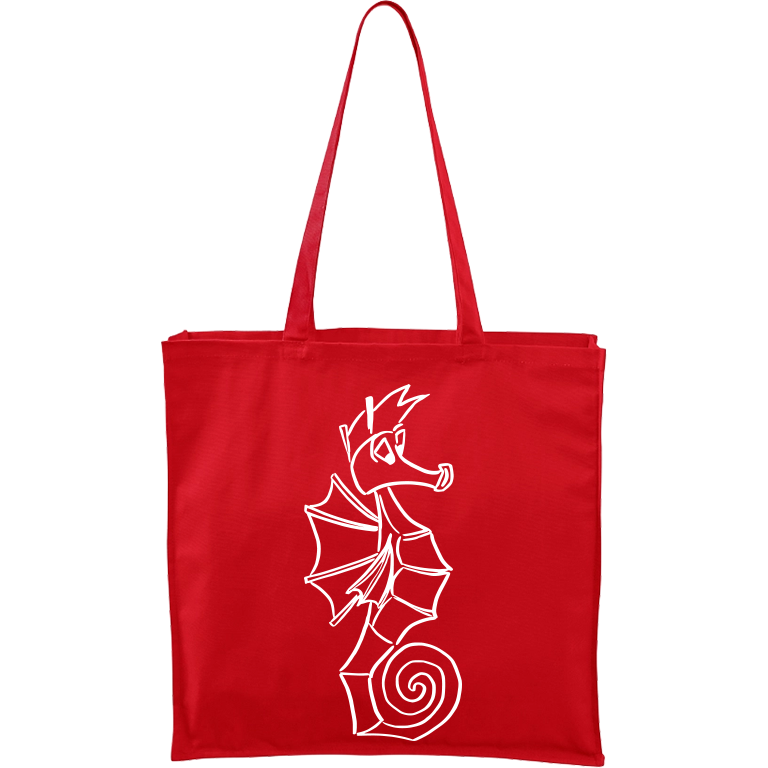 Ručně malovaná plátěná taška Carry - Mořský koník Barva tašky: ČERVENÁ, Barva motivu: BÍLÁ