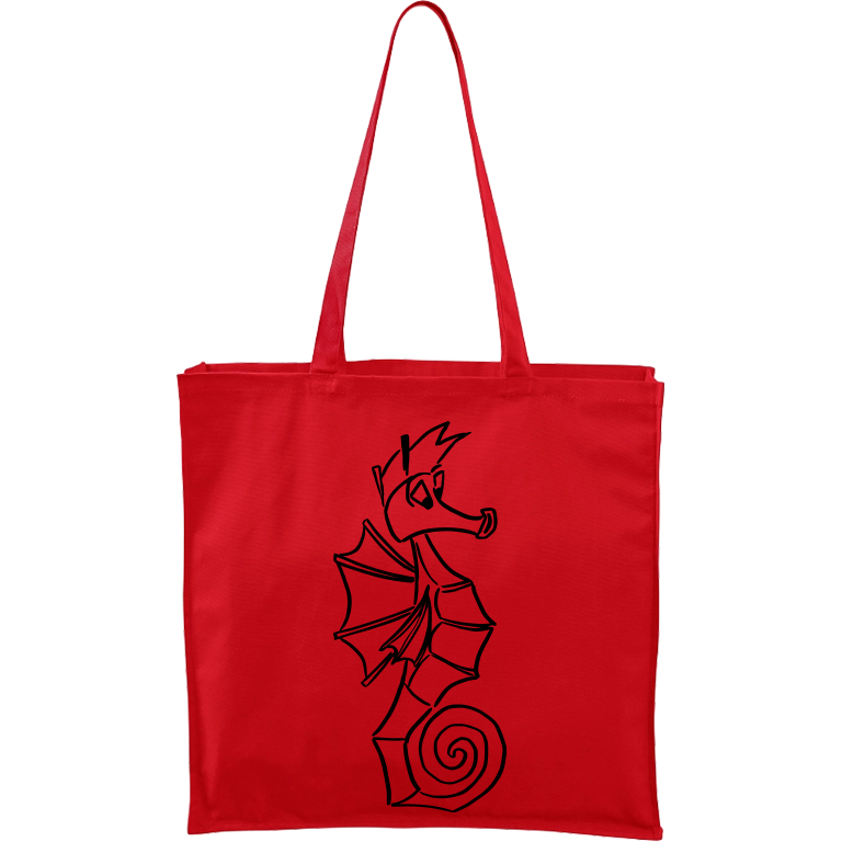 Ručně malovaná plátěná taška Carry - Mořský koník Barva tašky: ČERVENÁ, Barva motivu: ČERNÁ
