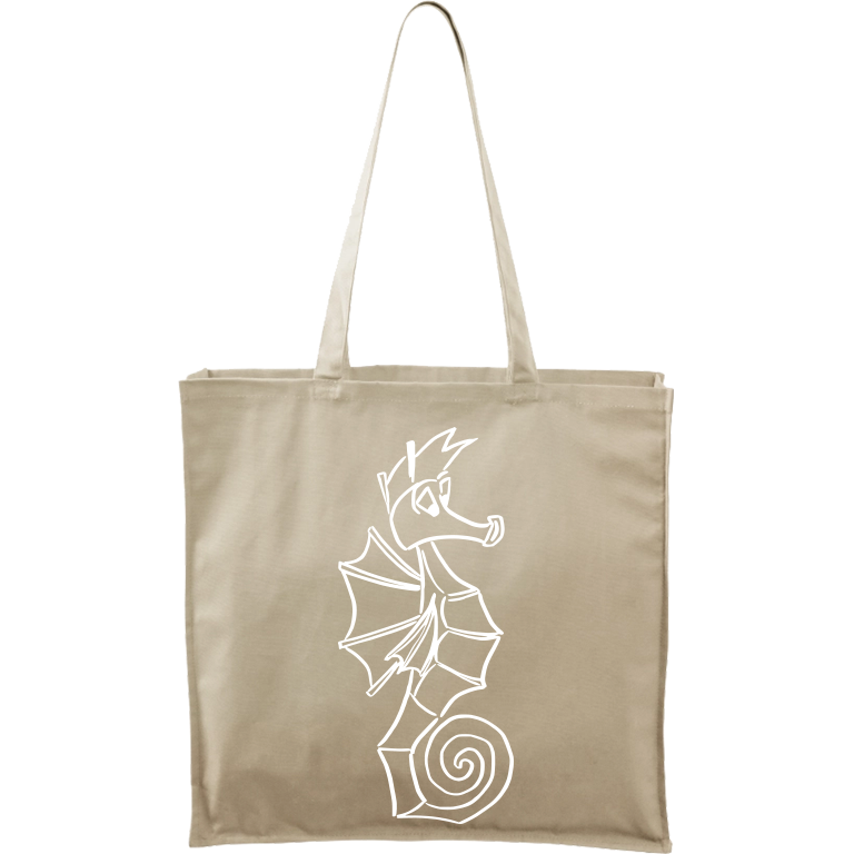 Ručně malovaná plátěná taška Carry - Mořský koník Barva tašky: PŘÍRODNÍ, Barva motivu: BÍLÁ
