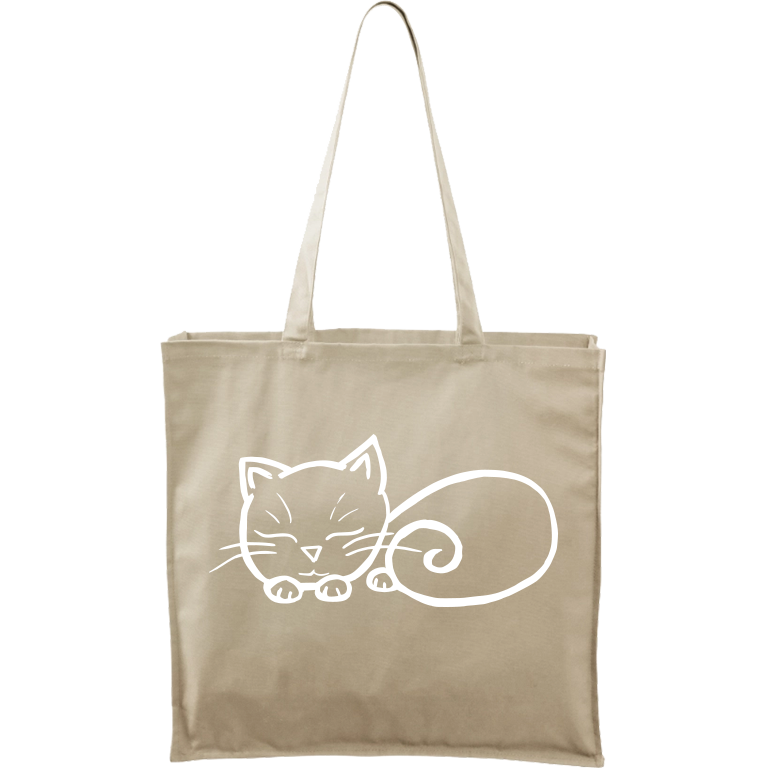Ručně malovaná plátěná taška Carry - Spící kotě Barva tašky: PŘÍRODNÍ, Barva motivu: BÍLÁ