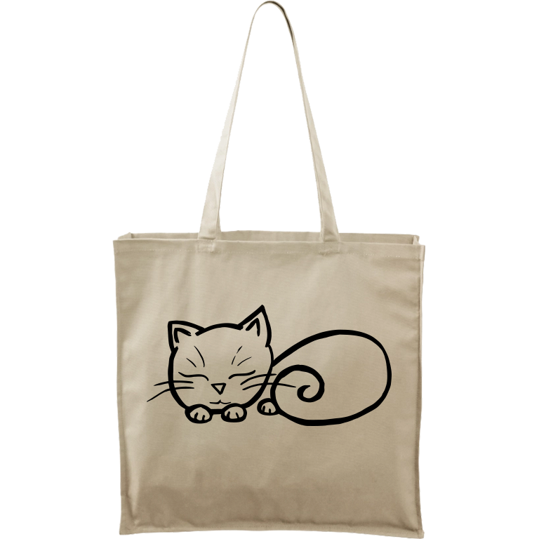 Ručně malovaná plátěná taška Carry - Spící kotě Barva tašky: PŘÍRODNÍ, Barva motivu: ČERNÁ