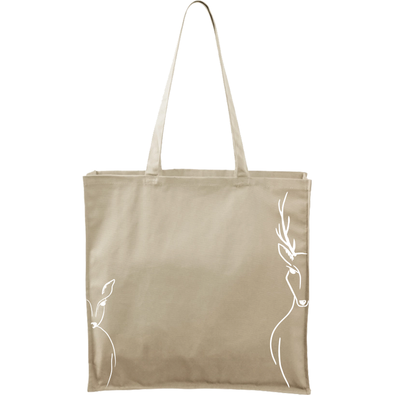 Ručně malovaná plátěná taška Carry - Srnka & Jelen po bocích Barva tašky: PŘÍRODNÍ, Barva motivu: BÍLÁ