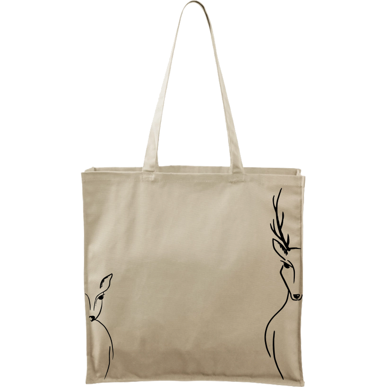 Ručně malovaná plátěná taška Carry - Srnka & Jelen po bocích Barva tašky: PŘÍRODNÍ, Barva motivu: ČERNÁ