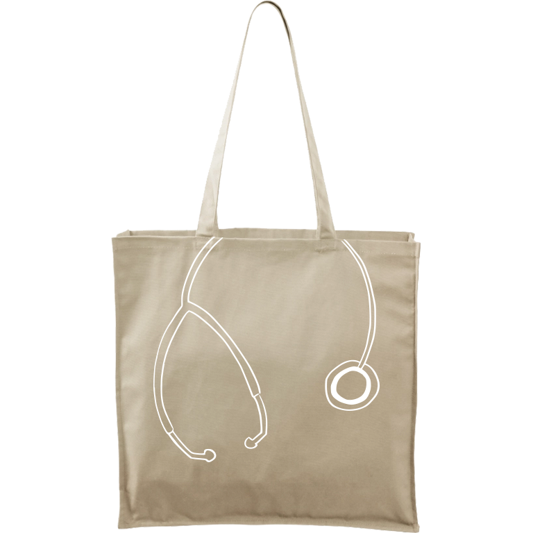 Ručně malovaná plátěná taška Carry - Stetoskop Barva tašky: PŘÍRODNÍ, Barva motivu: BÍLÁ