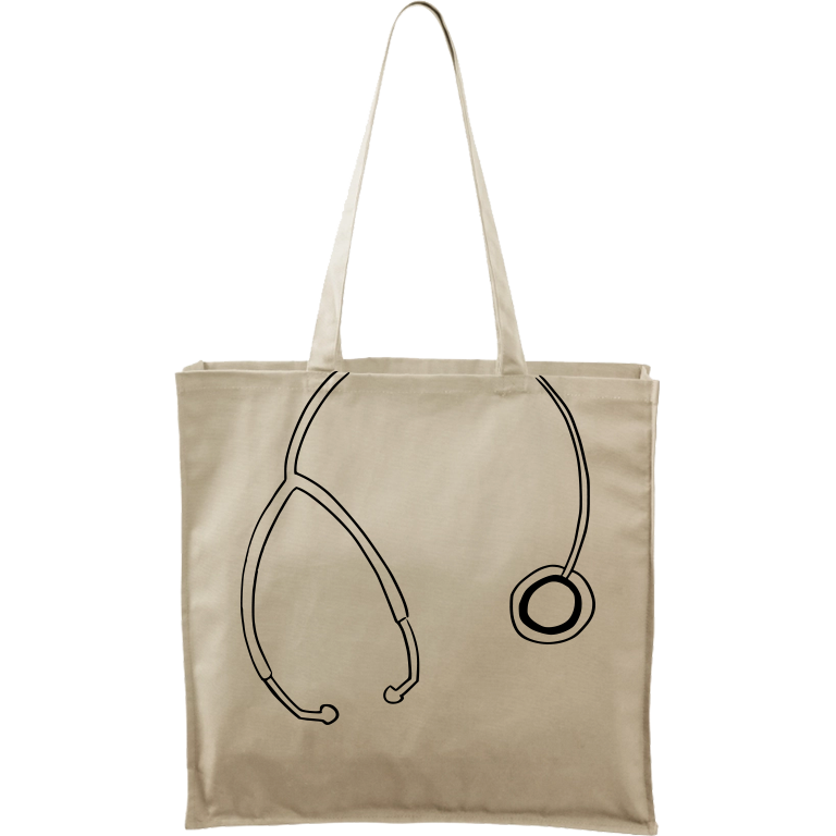 Ručně malovaná plátěná taška Carry - Stetoskop Barva tašky: PŘÍRODNÍ, Barva motivu: ČERNÁ