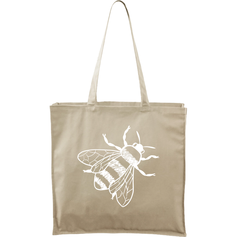 Ručně malovaná plátěná taška Carry - Včela Barva tašky: PŘÍRODNÍ, Barva motivu: BÍLÁ