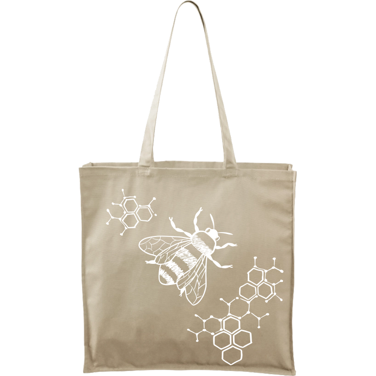 Ručně malovaná plátěná taška Carry - Včela s plástvemi Barva tašky: PŘÍRODNÍ, Barva motivu: BÍLÁ