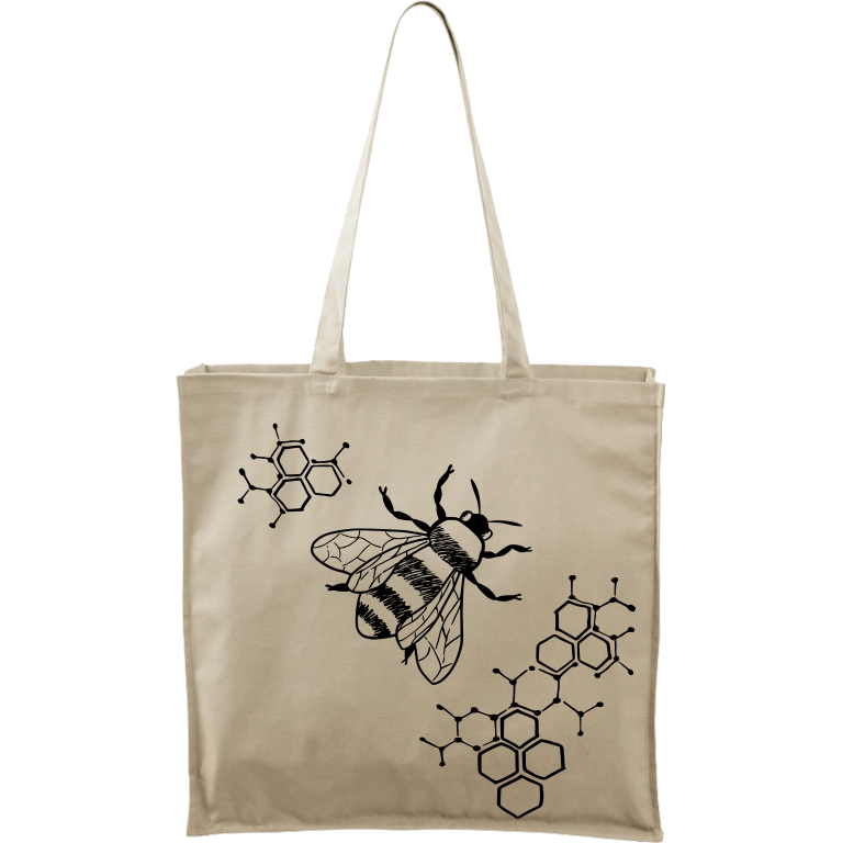 Ručně malovaná plátěná taška Carry - Včela s plástvemi Barva tašky: PŘÍRODNÍ, Barva motivu: ČERNÁ