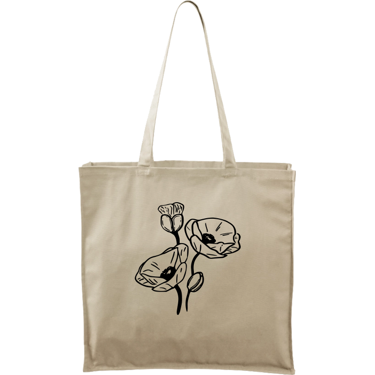 Ručně malovaná plátěná taška Carry - Vlčí máky Barva tašky: PŘÍRODNÍ, Barva motivu: ČERNÁ