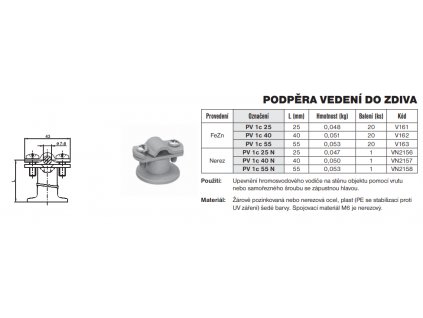 PV 1c 25 N podpěra vedení do zdi nerez+plast podstavec