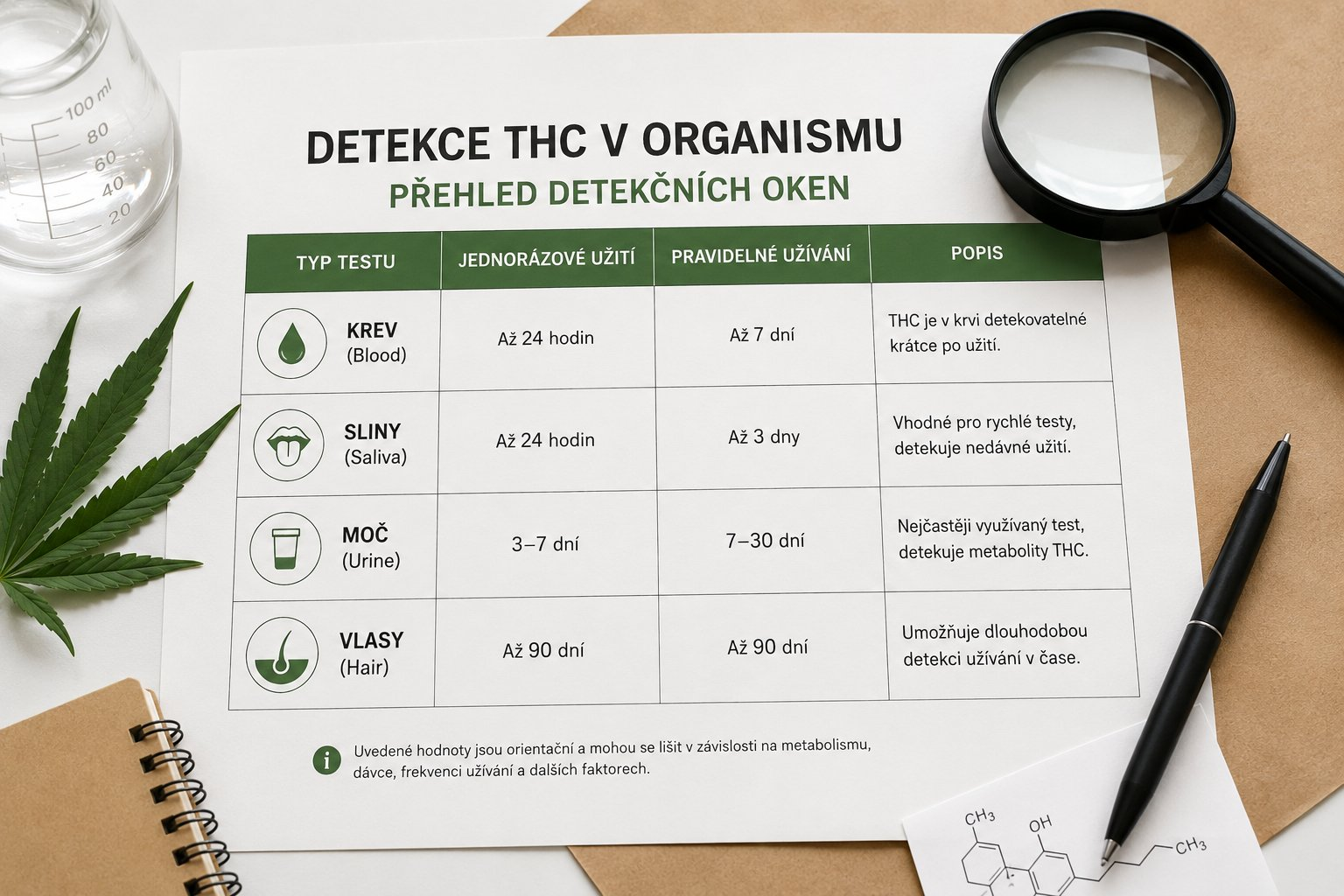 THC v krvi, slinách a moči – jak dlouho zůstává