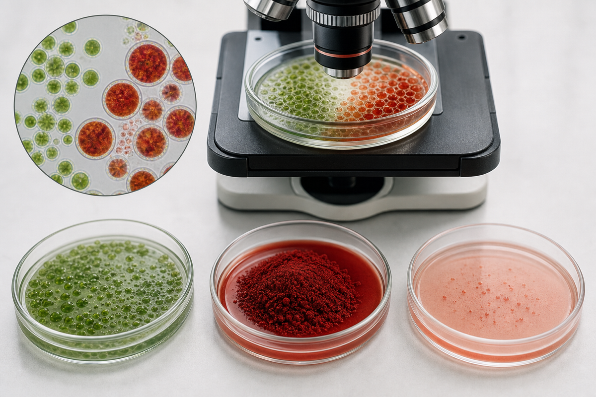 Laboratorní porovnání zelených a červených kultur mikrořasy Haematococcus pluvialis