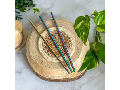 Dúhová slamka - rovná, nerezová