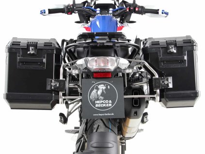Nerezová sada nosičů kufrů s výřezem, včetně stříbrných kufrů s výřezem Xplorer CutOut,  pro BMW R1250GS (2018-2023)