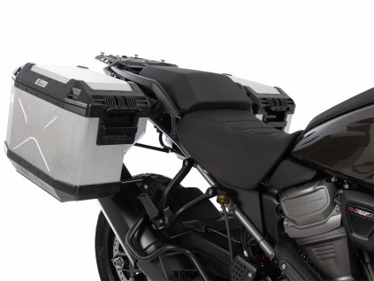 Černá sada nosičů kufrů s výřezem, včetně stříbrných kufrů s výřezem Xplorer CutOut, pro Harley Davidson Pan America (2021-)