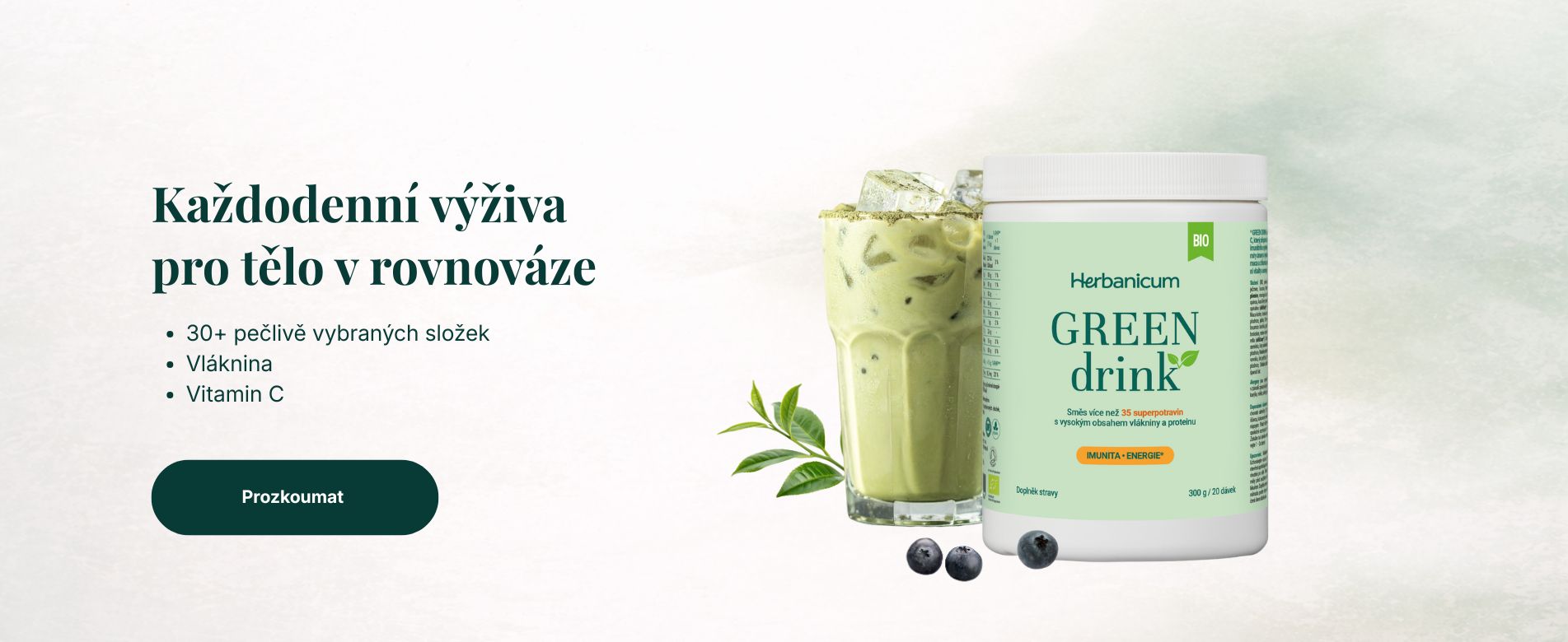 Prémiové doplňky stravy Herbanicum – Green Drink s 35 pečlivě vybranými složkami a hořčíkem jako základ každodenní výživy pro rovnováhu těla.