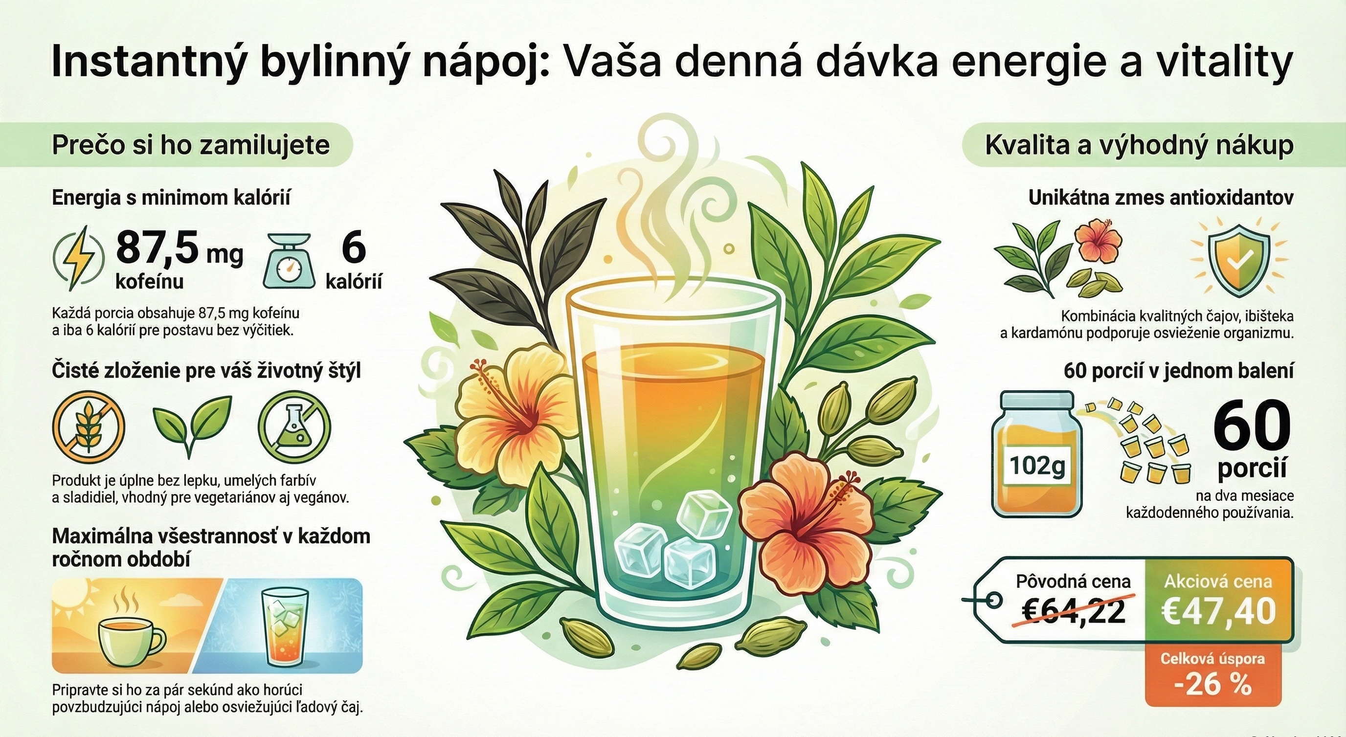 Instantný bylinný nápoj s výťažkami z čaju, 102g