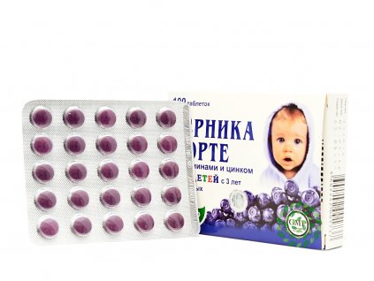 Áfonya forte 3 éves kortól - étrend-kiegészítő cinkkel és különféle vitaminokkal - Evalar - 100 tabletta