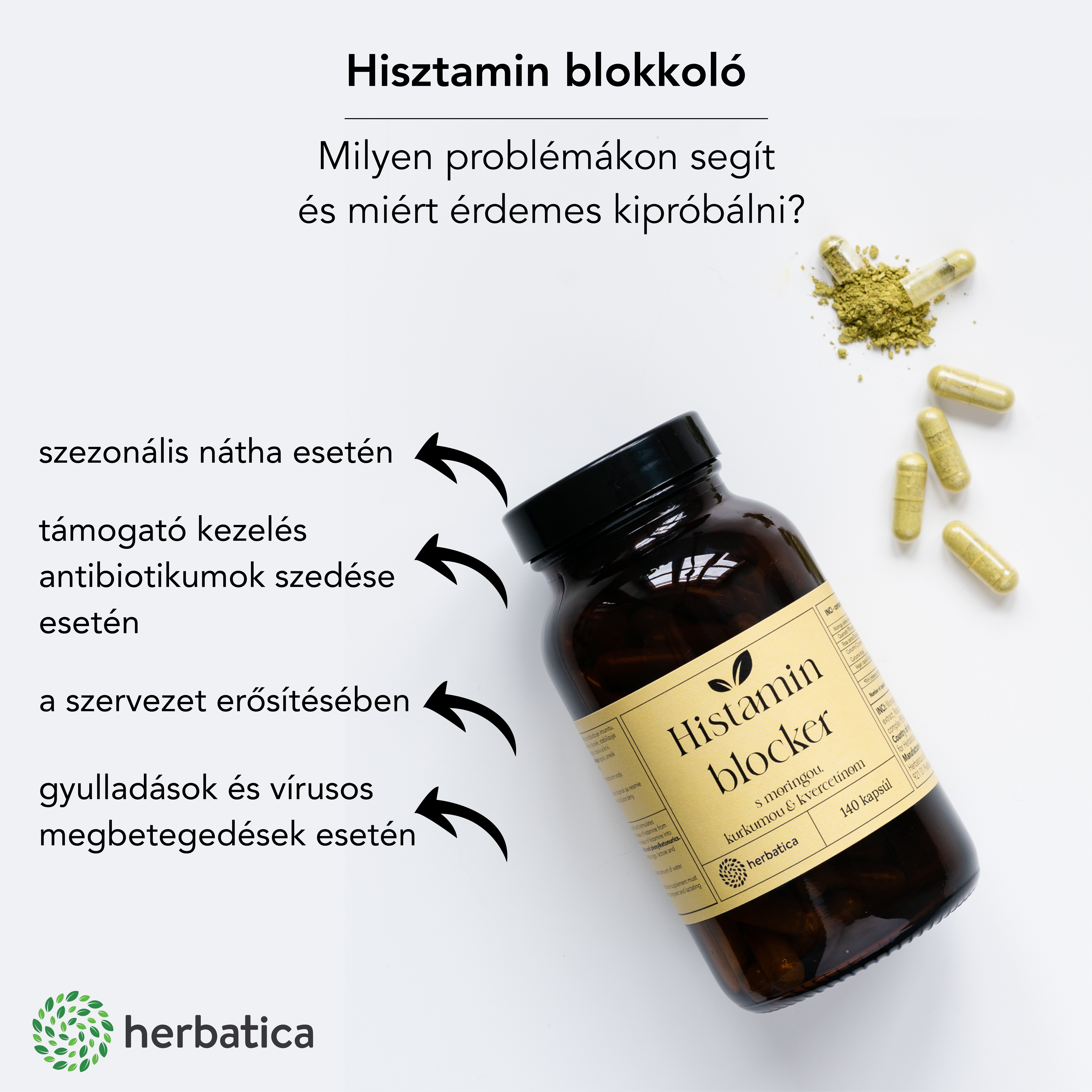 Hisztamin blokkoló moringával, kurkumával és kvercetinnel - 140 kapszula - Herbatica