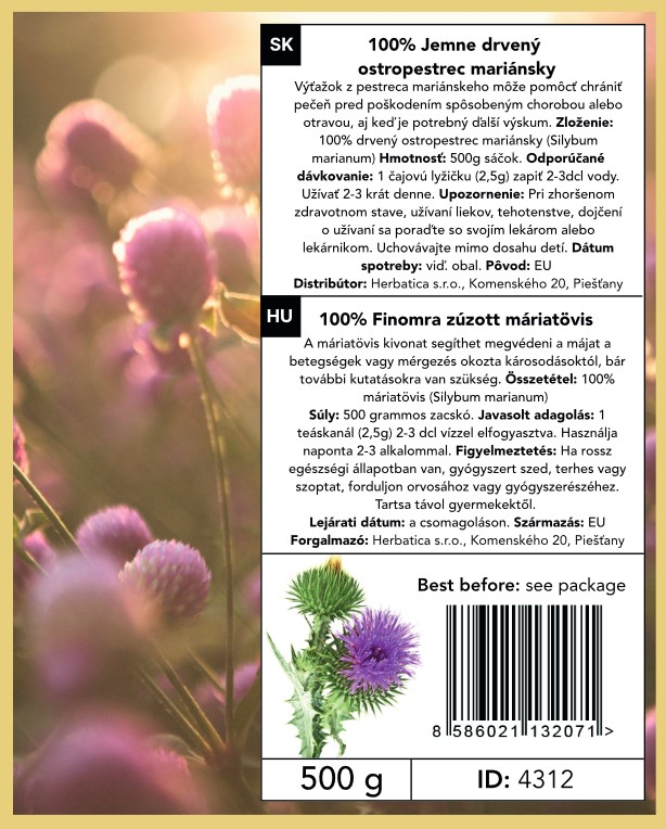 100% finomra zúzott máriatövis - 500g - Herbatica Csomagolás: 500 g