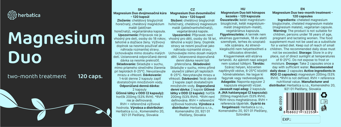 Magnézium DUO kéthavi kezelés - 120 kapszula - Herbatica
