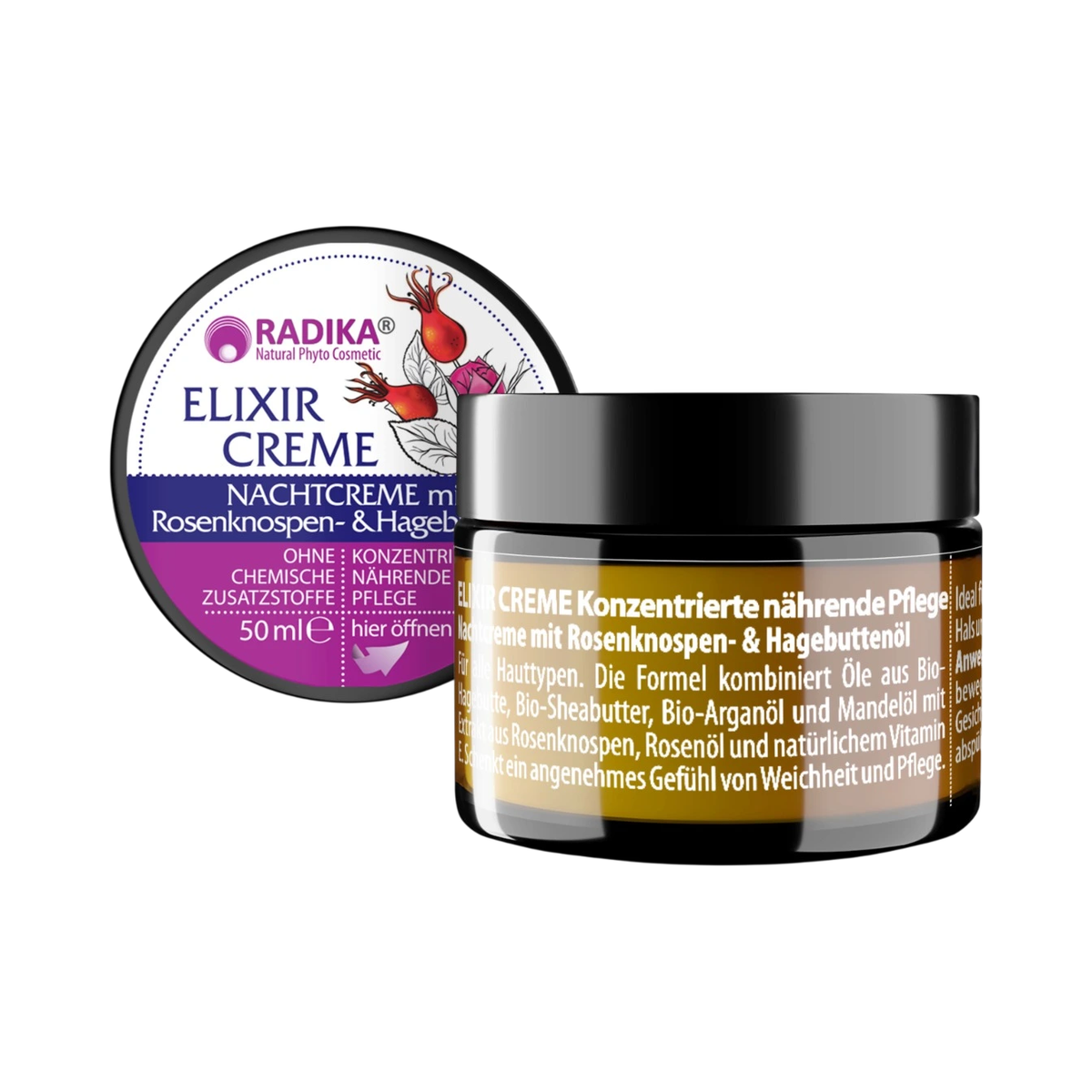 Elixir cremă de noapte cu boboci de trandafir și ulei de măceșe - 50 ml - Bioherba