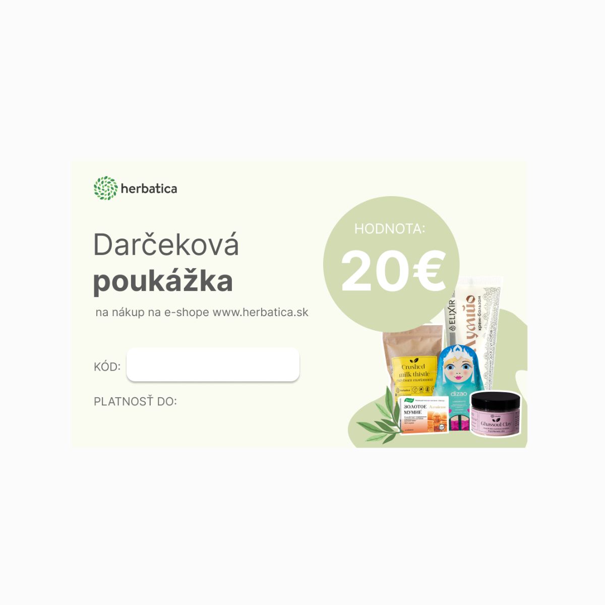 Darčeková poukážka Herbatica v hodnote 20€