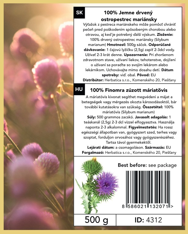 100% jemne drvený pestrec mariánsky - 500g - Herbatica Balenie: 500 g