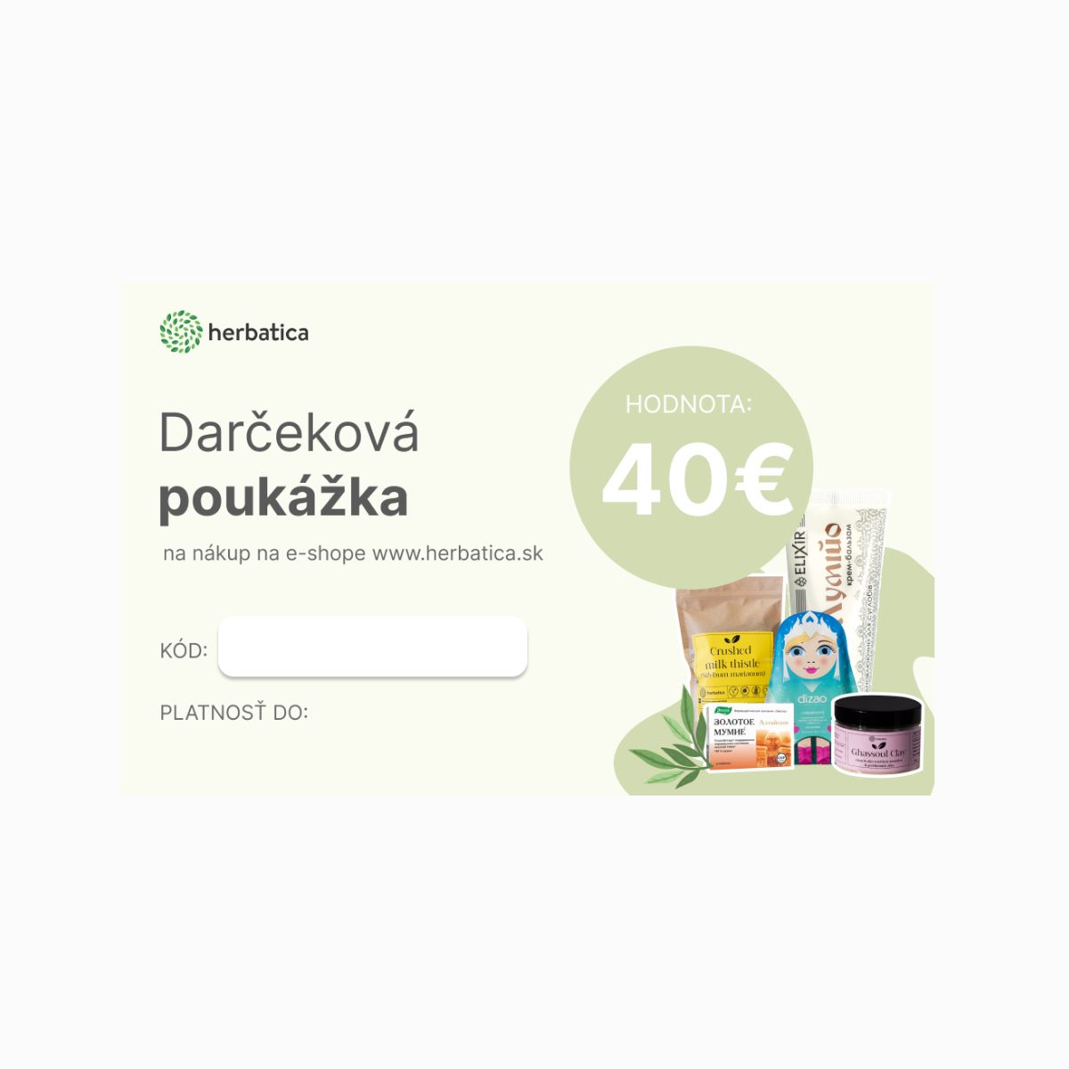 Darčeková poukážka Herbatica v hodnote 40€