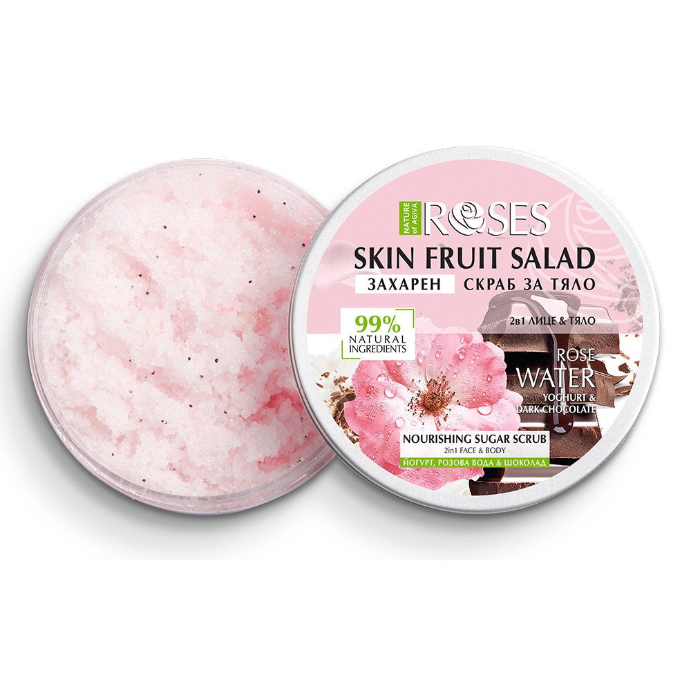2v1 Cukrový peeling jogurt, ružová voda a čokoláda FRUIT SALAD 200 ml - NATURE OF AGIVA