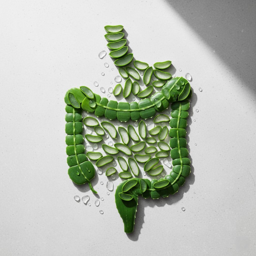 Ilustrace trávicího traktu člověka a přínosy Aloe Vera