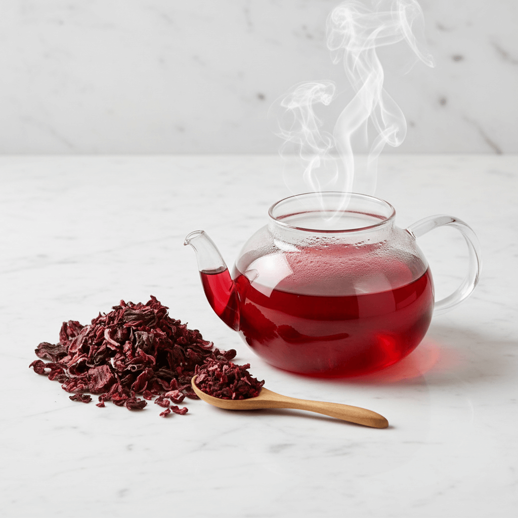 Przygotowanie herbaty karkade z suszonych kwiatów hibiskusa