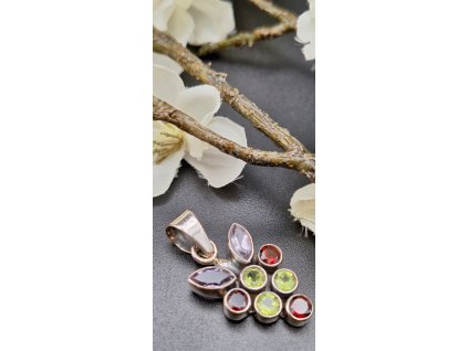 Prívesok Granát, olivín, ametyst