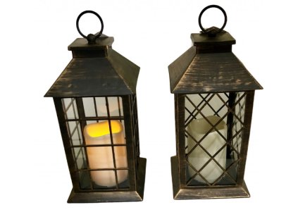 LUCERNA MĚDĚNÁ 14X14X28CM +LED SVÍČKA