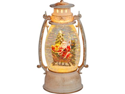 Lampáš MagicHome Vianoce Retro, LED teplá biela, so santom na saniach, s trblietkami, biely, 3xAA, plast, 13x11x24 cm