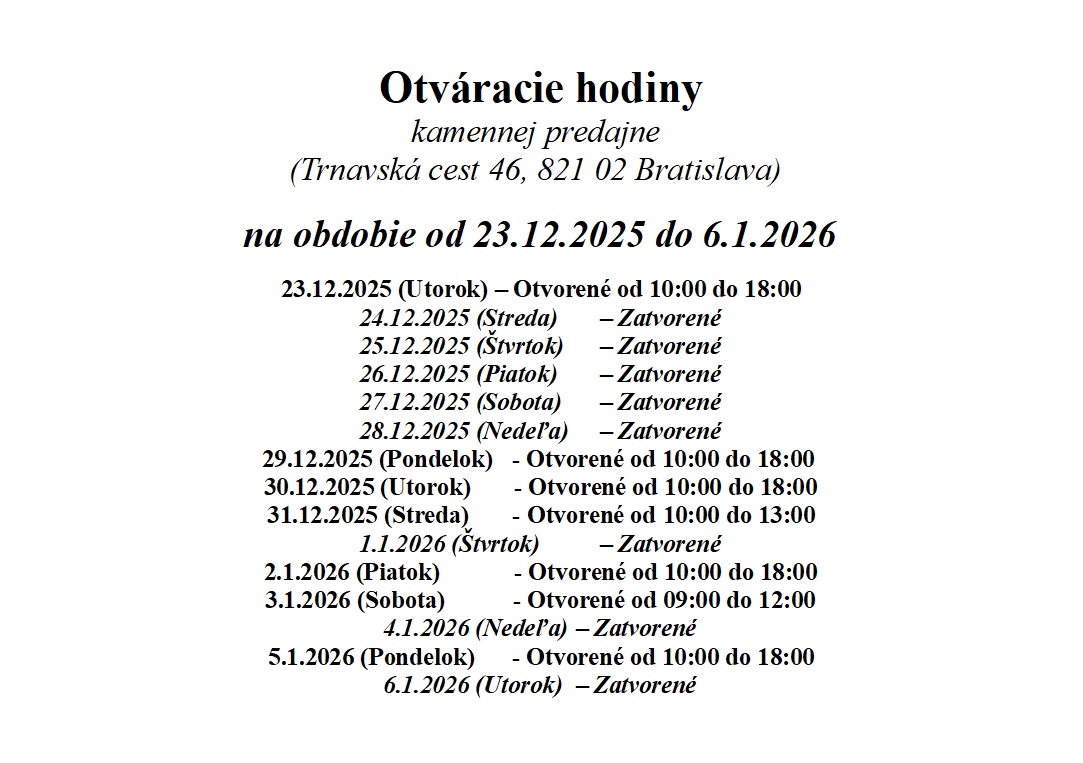 Otváracie hodiny kamennej predajne - Vianoce 2025