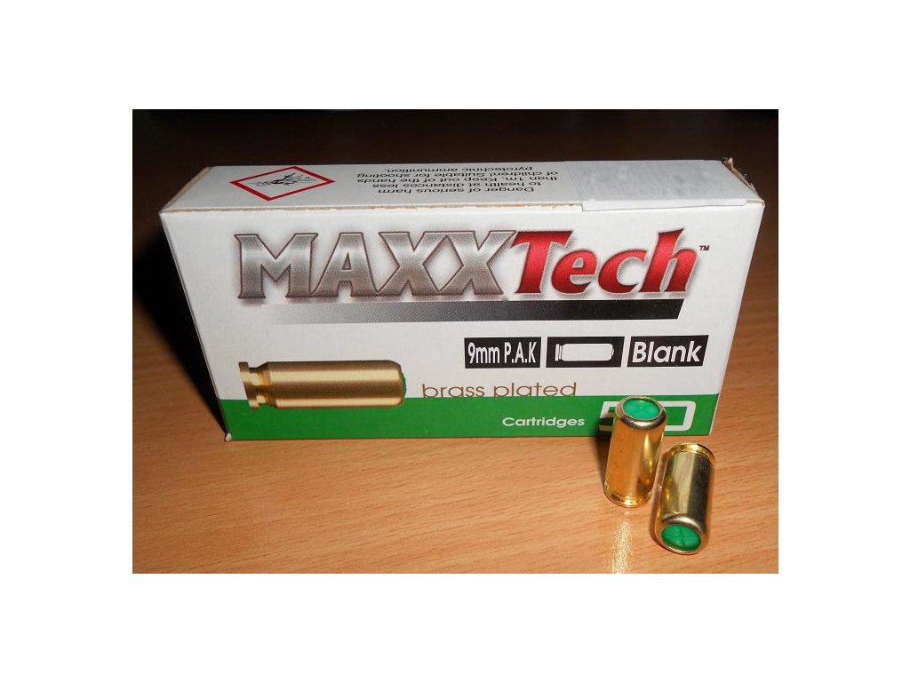 Pobjeda 9mm P.A.K. MAXXTech, brass plated (50ks) štart., zelené, pišto