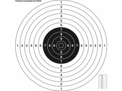 Terč pištoľový - medzinárodný 50/20 s kruhmi