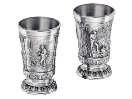 Artina Set mit 2 Bechern, 30 ml, Jagdmotiv, Zinn