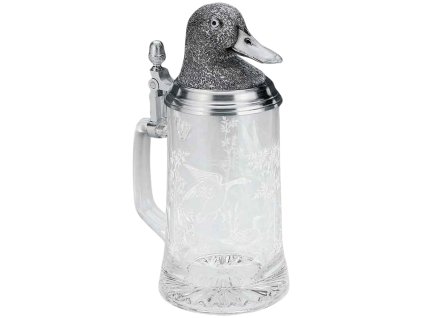 Artina Krug mit 3D-Deckel, 500 ml, Entenmotiv, Glas und Zinn