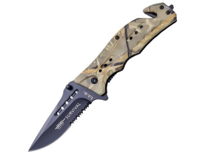 JKR Klappmesser Survival, 8,5 cm, Aluminium, Naturtarnung