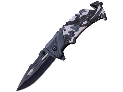 JKR Klappmesser, 8,5 cm, Winter-Tarnmuster, Aluminium, Schwarz-Weiß