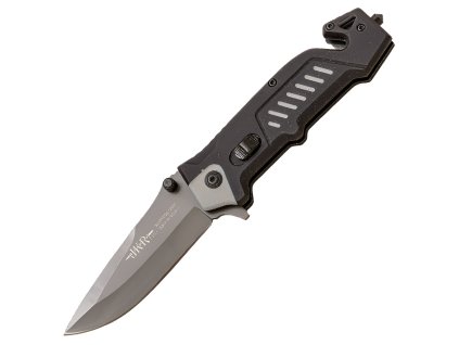 JKR PRO Klappmesser, 8,7 cm, Titan, Gummiertes Aluminium, Schwarz-Grau  