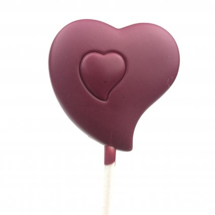 Čokoládové lízátko "Srdce", malinová 45% bílá čokoláda bio