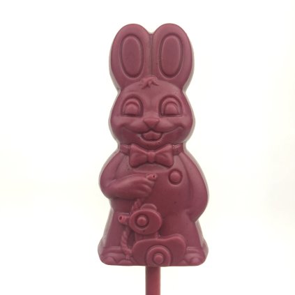 Čokoládové lízátko "zajíček", malinová 45% bílá čokoláda bio