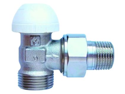 Termostatický ventil rohový E, s přednastavením, TS-98-VHF (#1763426 Termostatický ventil TS-98-VHF, 1/2"-M30x1,5 rohový, E, s plynulým přednastavením, číselná stupnice,šedá krytka, Dimenze 1/2", kvs 1,15)