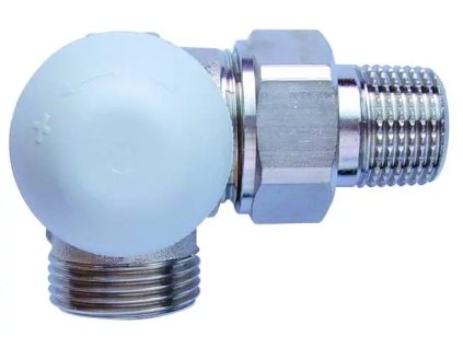 Termostatický ventil úhlový-levý E, s přednastavením (#1764526 Termostatický ventil TS-98-VHF, 1/2"-M30x1,5 úhlový levý  E, s plynulým přednastavením, číselná stupnice,šedá krytka, Dimenze 1/2", kvs 1,15)