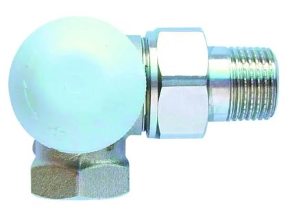 Termostatický ventil úhlový-levý, s přednastavením (#1765826 Termostatický ventil TS-98-VHF, 1/2"-M30x1,5 úhlový levý, s plynulým přednastavením, číselná stupnice,šedá krytka, Dimenze 1/2", kvs 1,15)