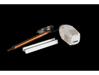 Termostatická hlavice s příložným čidlem (#1742100 Termostatická hlavice s příložným čidlem pro ohřev teplé vody, kapilára 2m, rozsah 40-70°C)