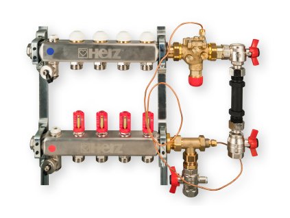 HerzFLAT VS-TS - bytový regulační a měřící rozdělovač (#UFH8635030 HerzFLAT VS-TS - bytový regulační a měřící rozdělovač, Okruhy 3, l/h 50-1800)
